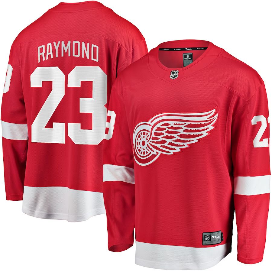 Men Detroit Red Wings #23 Lucas Raymond Fanatics Branded Red Home Breakaway Player NHL Jersey